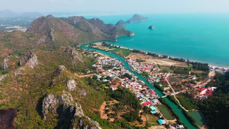 aerial of khao sam roi yot national park, thailand marine park drone above scenic limestone mountain and beach , hua hin travel destination