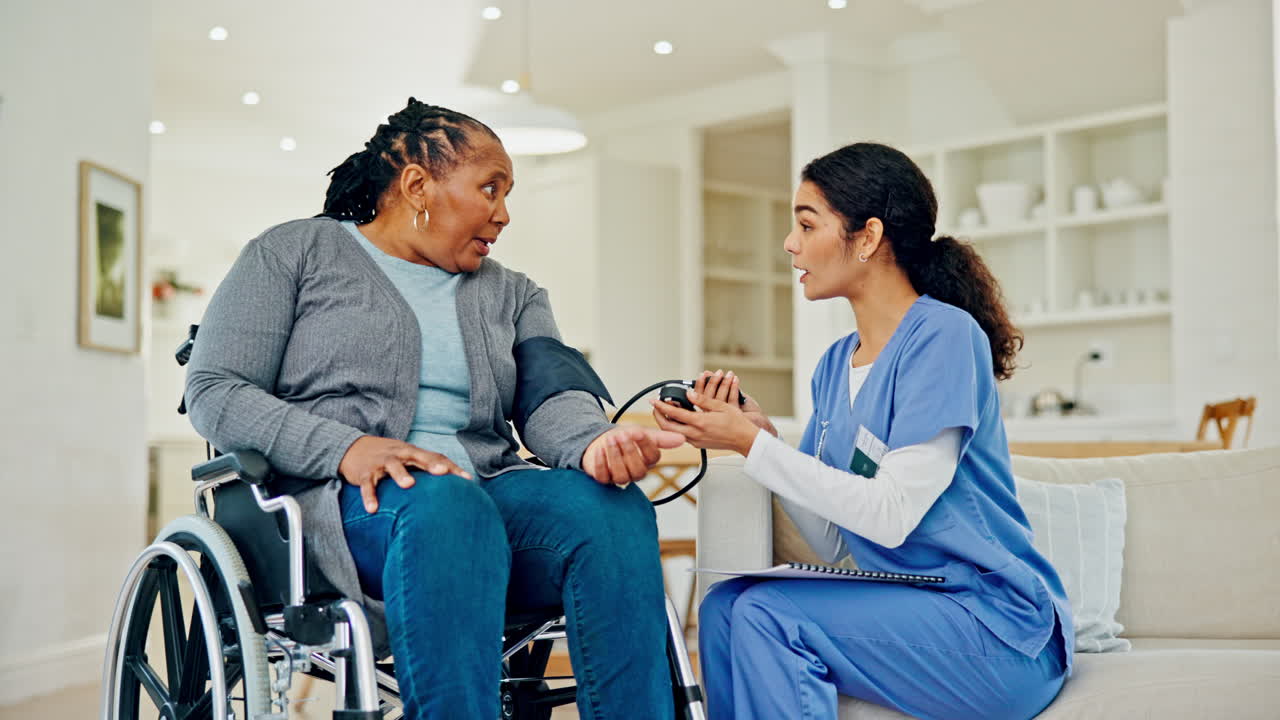 Nurse, woman in wheelchair