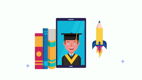 joven estudiante en el aprendizaje electrónico de teléfonos inteligentes