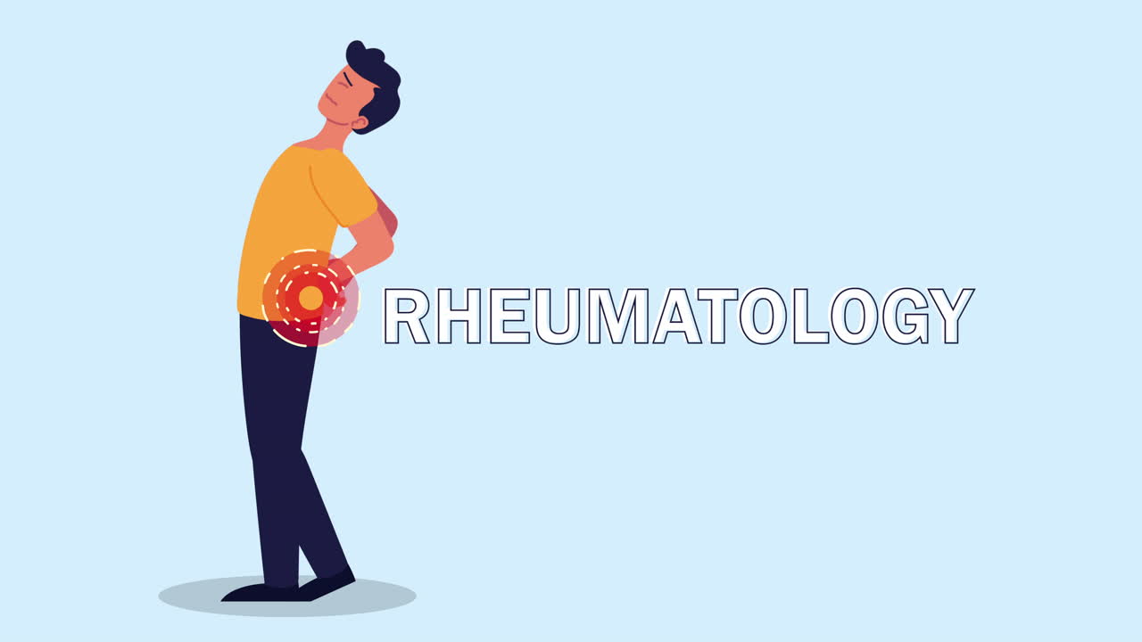 이 통증과 함께 류마토로지 질병 애니메이션