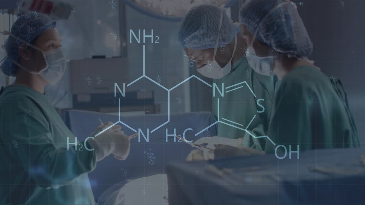 병원에서 다양한 외과 의사에 대한 과학적 데이터 처리의 애니메이션