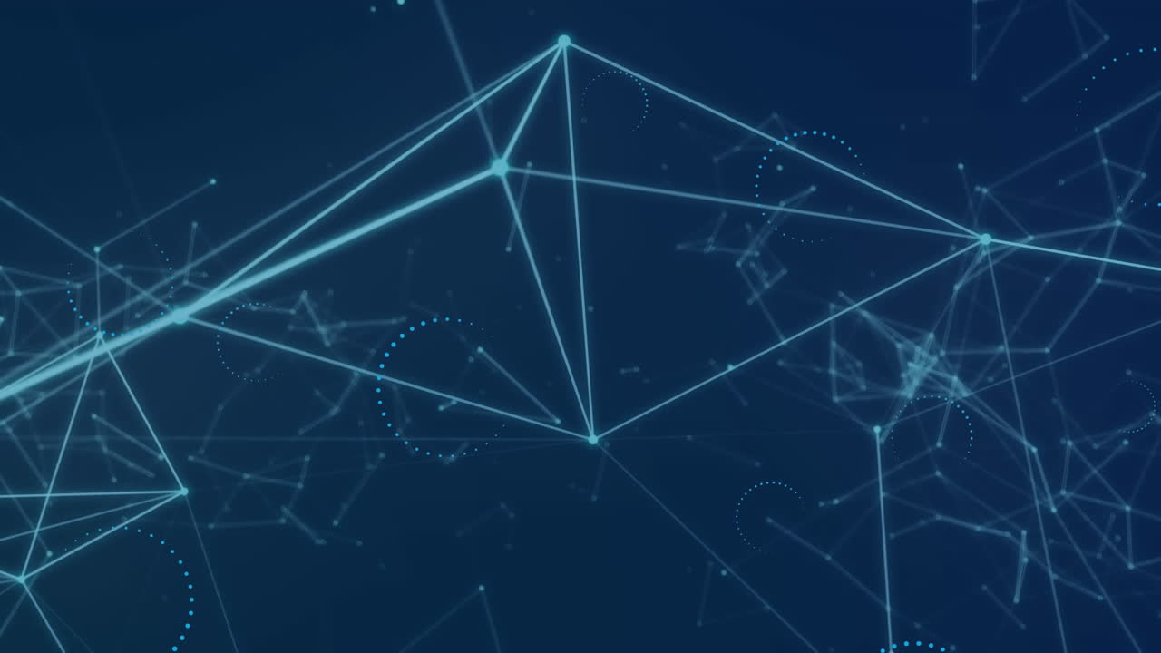 animación de puntos conectados con líneas y círculos de carga que se mueven contra un fondo azul.