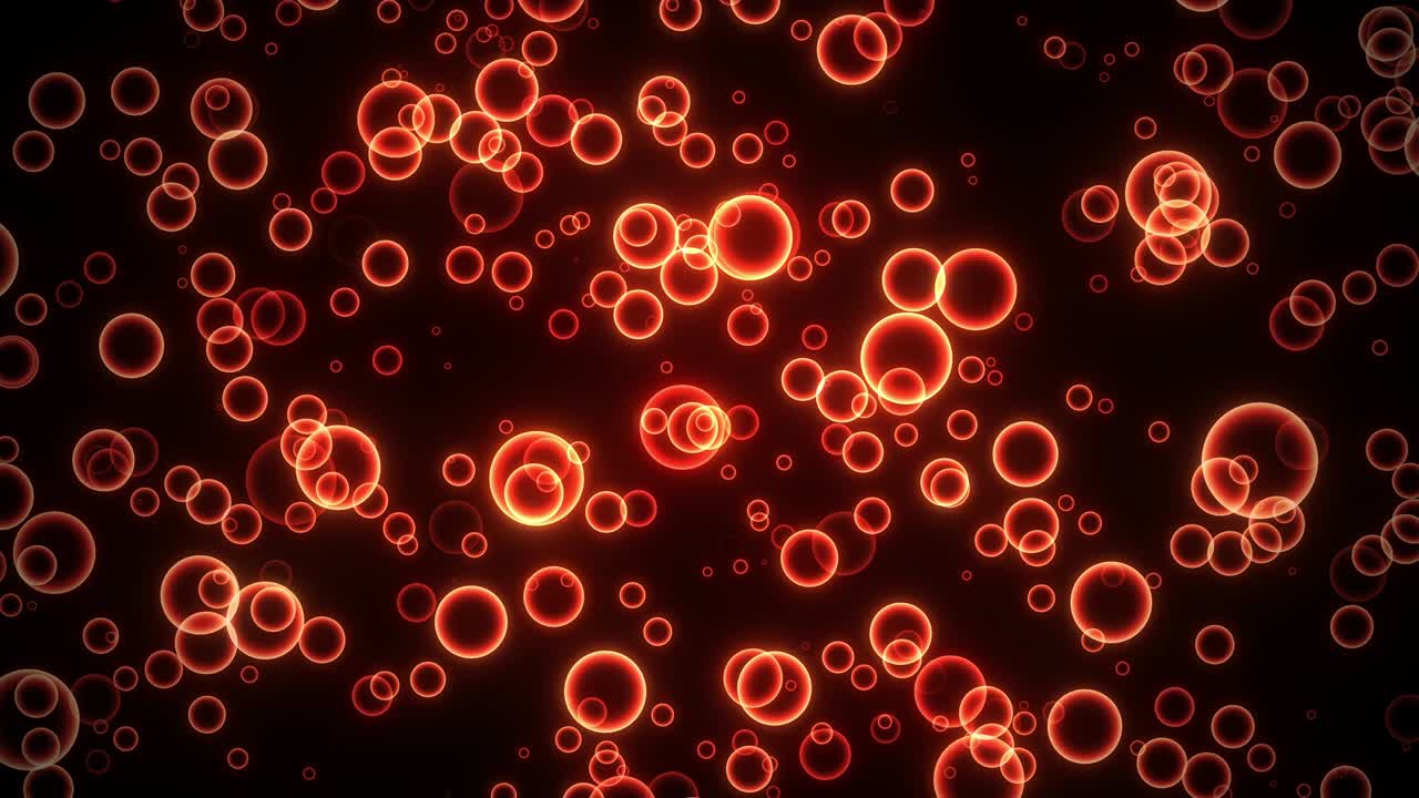 hermosa flotación en movimiento neón brillantes burbujas de bokeh rojo luces movimiento de bucle sin costuras fondo. partícula de neón rojo en fondo negro puede usar como superposición o títulos de movimiento bucle de fondo cinematográfico.