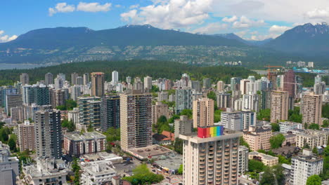 sandman suites building within the cityscape in west end area in downtown vancouver, canada