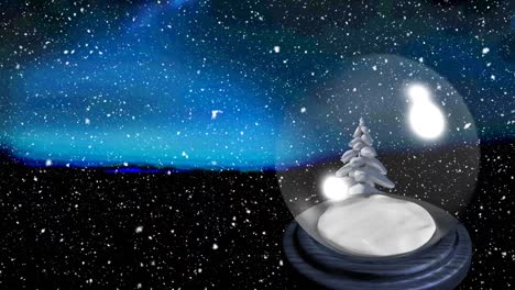 animation of snow falling snow globe in winter landscape