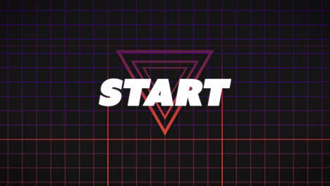 digital animation of start text against grid network and triangle shape on black background