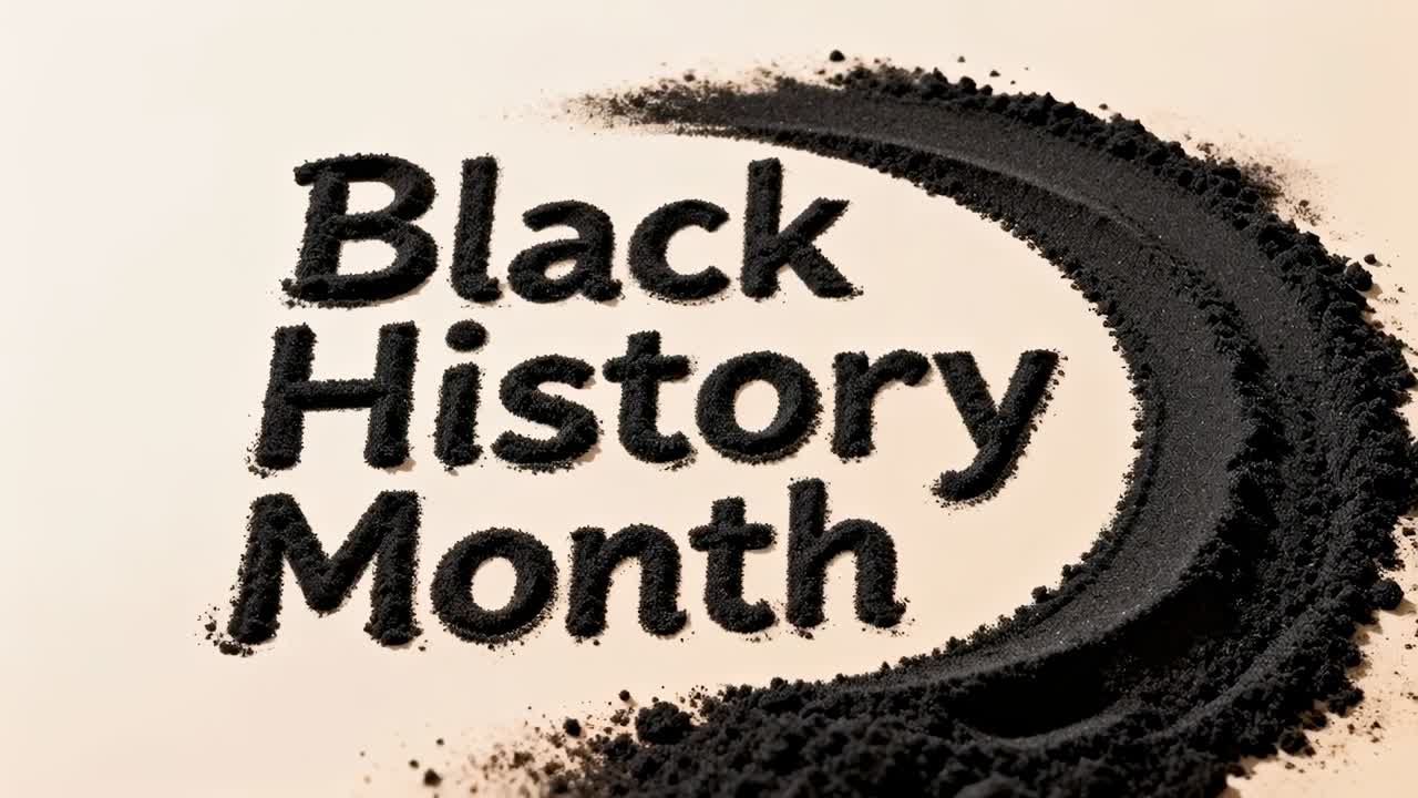 Showing Black History Month text moving on beige surface after light shift, with arc powder sinking