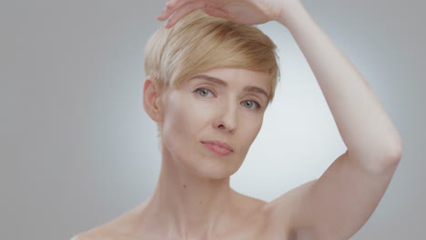 woman portrait with short blonde hair