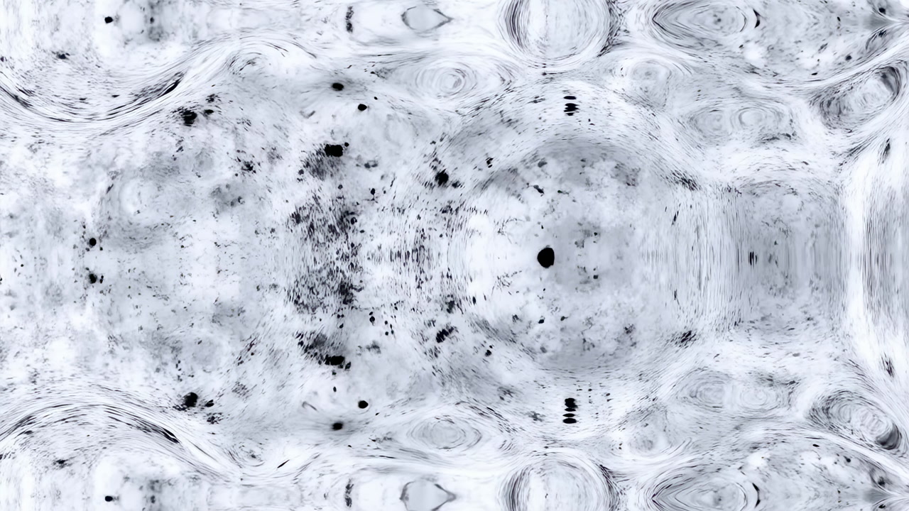 High Contrast Monochrome Ink Bubbles Floating Symmetrical Organic Patterns With Microbubble Surfaces, Drifting