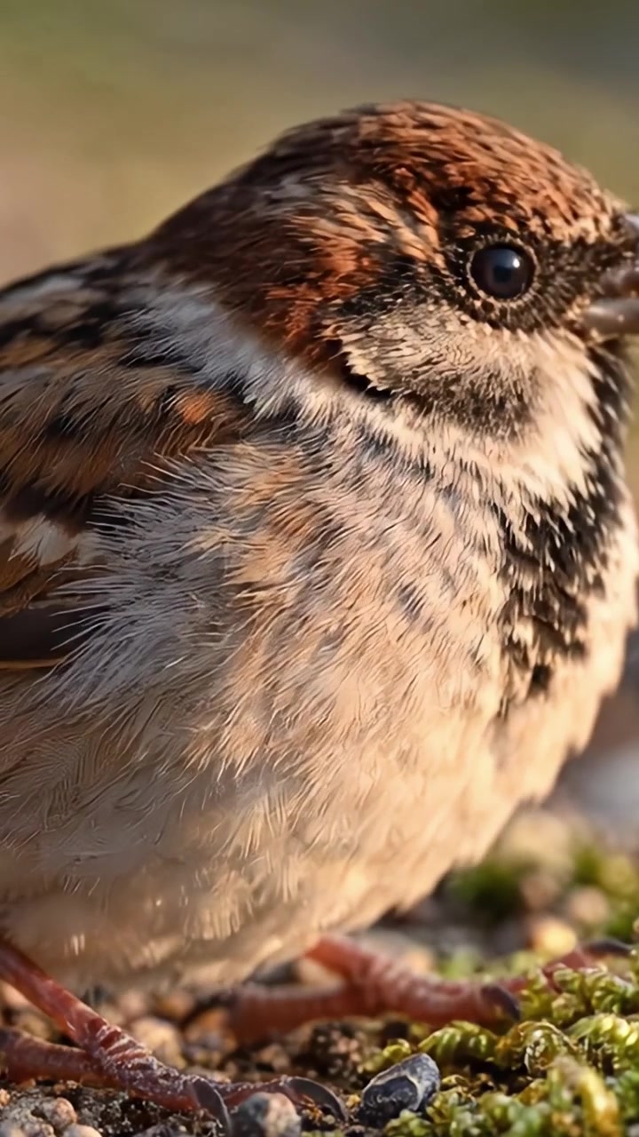 Primo Piano di un Passero: Dettagli Affascinanti del Piumaggio e delle Caratteristiche alla Luce Naturale Durante un Momento Sereno nella Natura