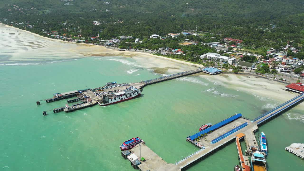 Industrial pier of Nathon township, aerial drone view