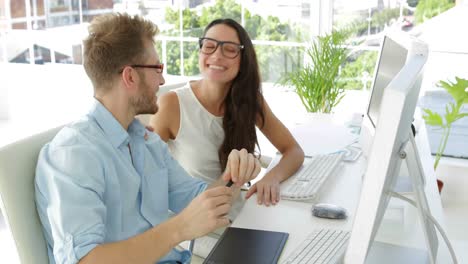 attractive coworkers working together