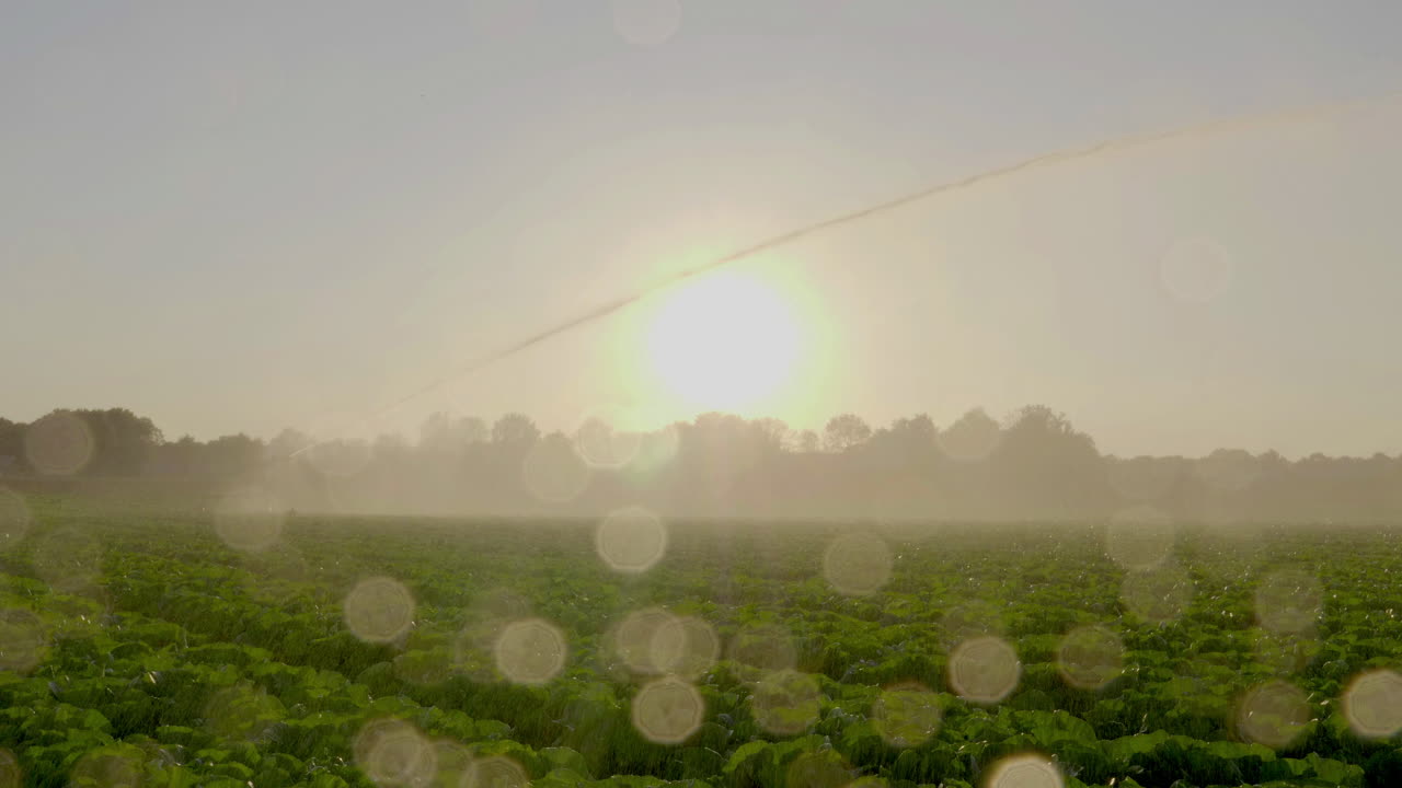 4k - 석양을 배경으로 하는 대형 스프링클러