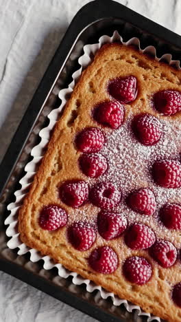 raspberry cake in a baking pan