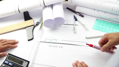 Architect Man Hands Working Project