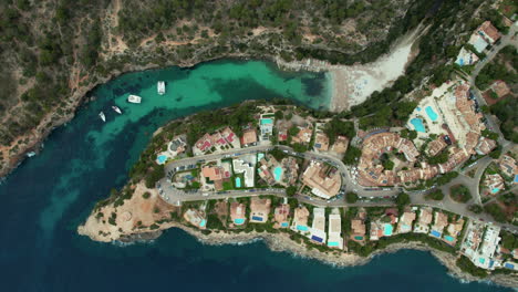 Topdown-View-Of-Cala-Pi-Beach-And-Bay-With-Llucmajor-At-The-Balearic-Islands-In-Mallorca,-Spain