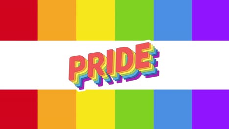 animación del texto prode sobre el fondo de rayas arco iris