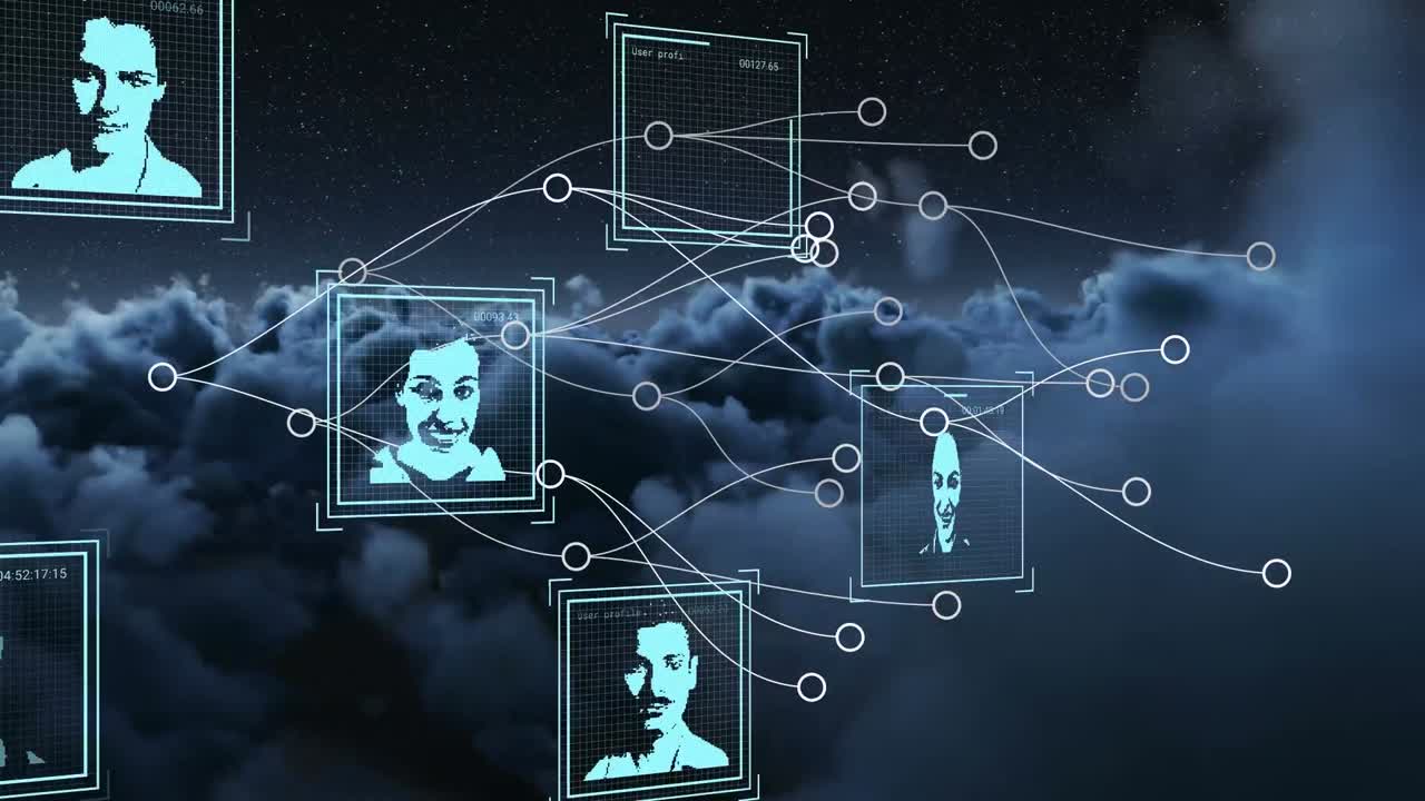 animación de usuarios de redes sociales y conexiones a través de nubes