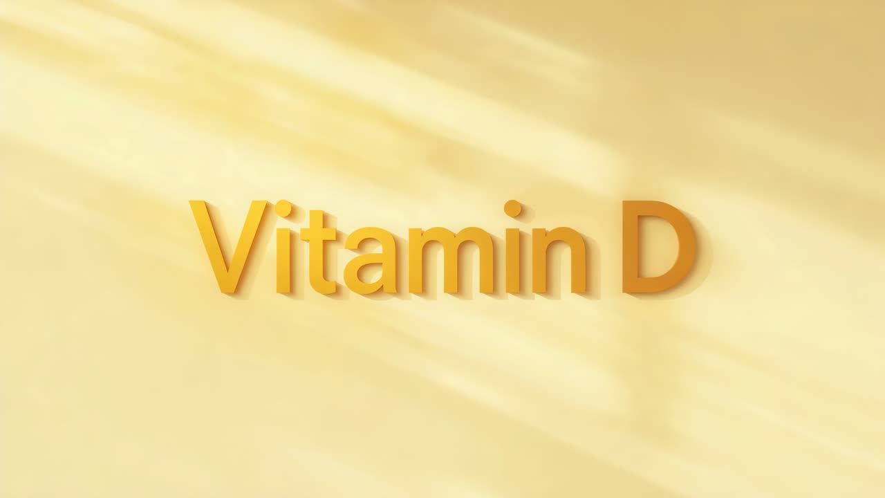 Shifting highlights across warm card, animating 3D Vitamin D text and drop shadow, adding depth