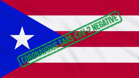 puerto rico swaying flag with green stamp of freedom from coronavirus, loop