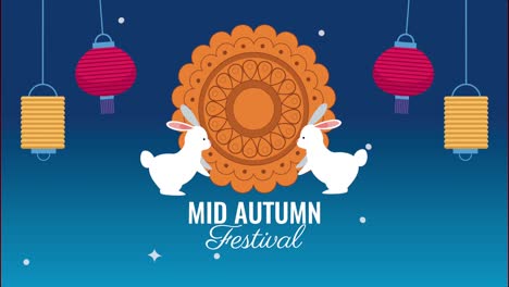 animación de letras del festival de mediados de otoño con conejos y lámparas