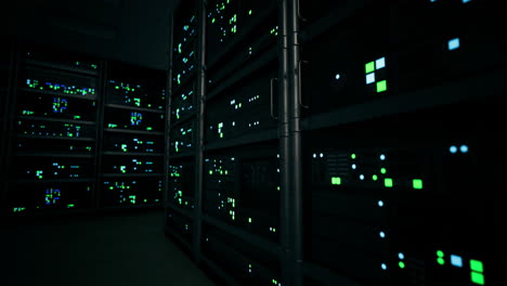 data center illuminated by electronic equipment during nighttime operations