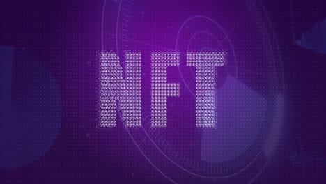 showing large nft text forming from small white dots hovering over purple gradient interface