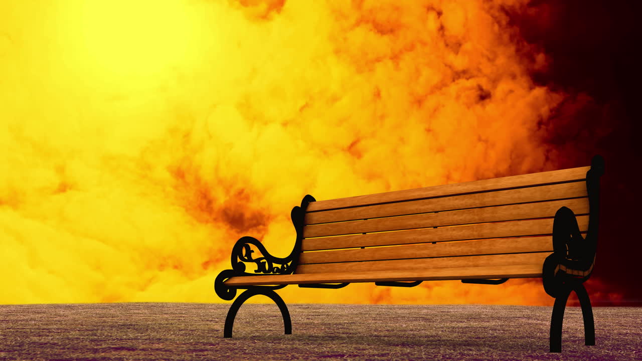 animación de banco sobre nubes naranjas que se mueven rápidamente en el fondo