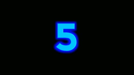 digital neon blue energy number five 5 animation on black background