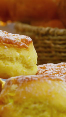 close up of bread loaf and sweet food