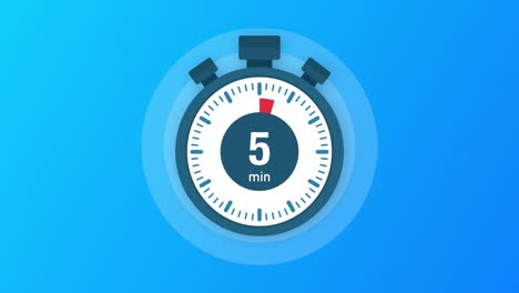 the 5 minutes, stopwatch icon. stopwatch icon in flat style, timer on on color background. motion graphics.