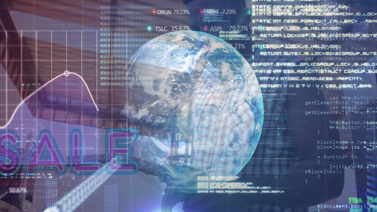 Animation of financial data processing over people people at the gas station