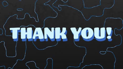 animation of thank you blue text over waving blue lines in background