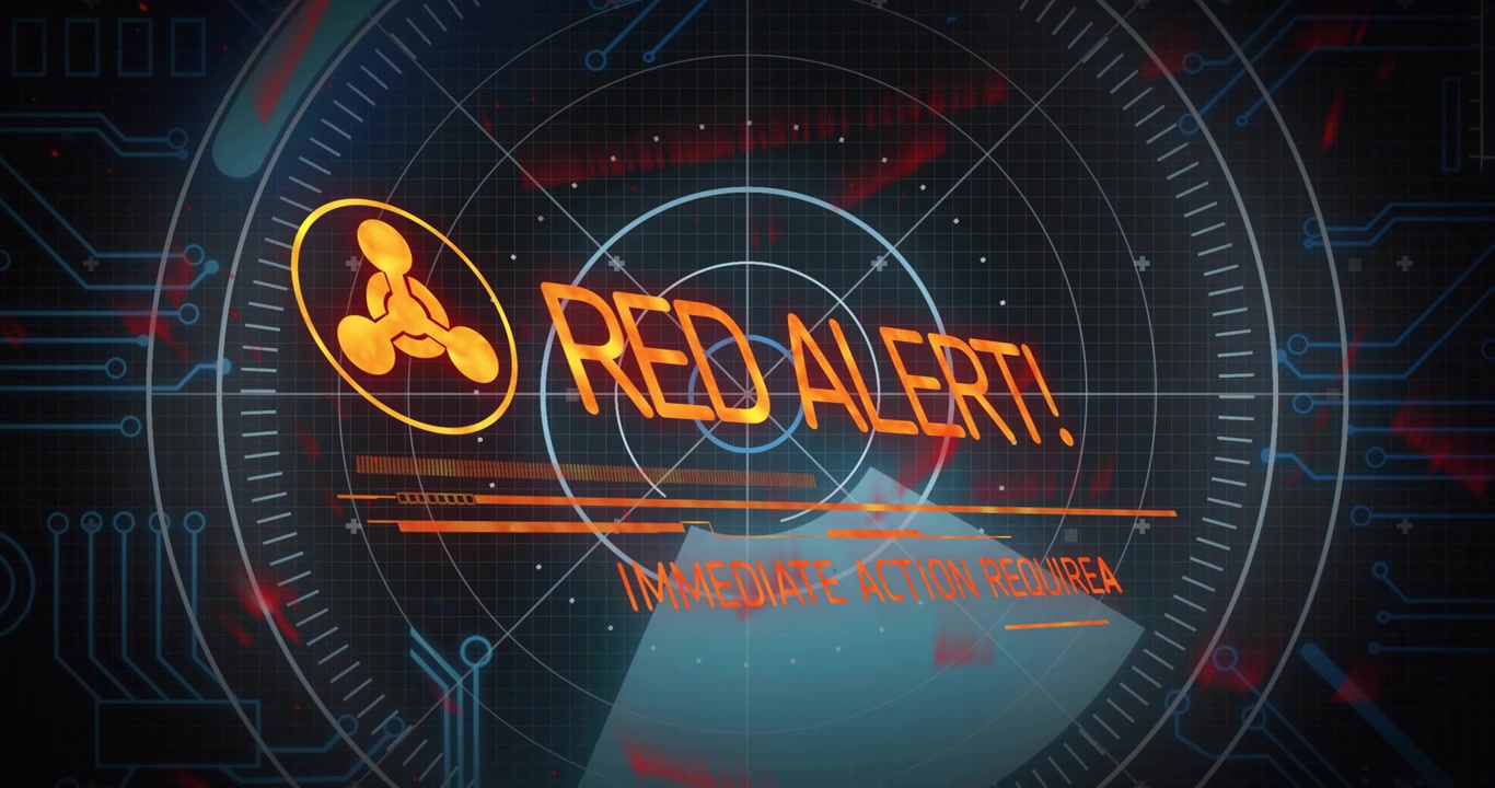 Alert HUD animating with orange icon popping, blue sweep rotating, text scaling for urgent action