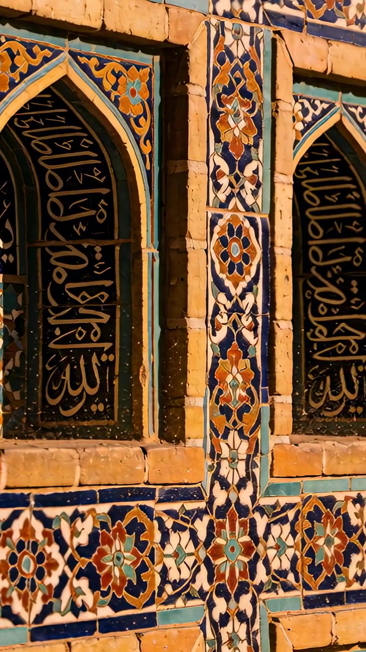 Vertical video: Shot starting panning camera right across outer wall, revealing niches with script