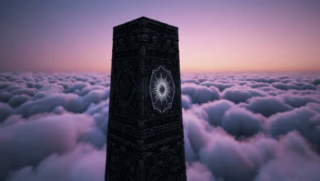 ancient monument in the clouds at sunset