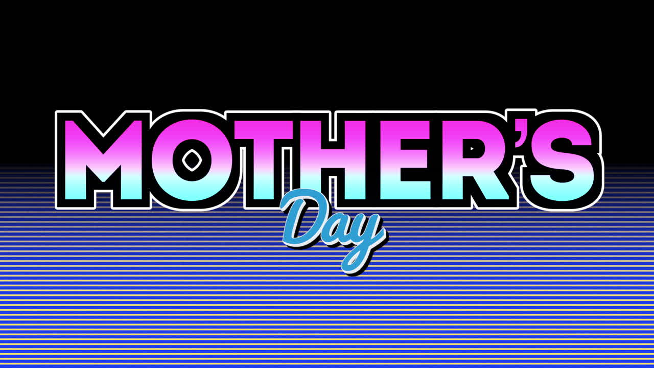 레트로 그라디엔트에 네온 레트로 라인을 가진 어머니의 날