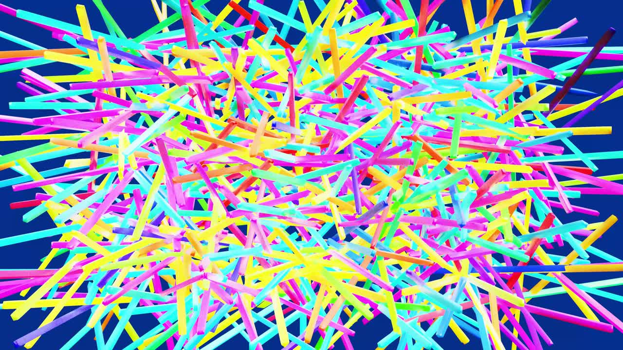 3d 추상적인 간단한 기하학적 배경과 다채로운 직사각형, 불과 같은 파란색 평면에 네온 조명을 박이는 4k. 부드러운 루프 애니메이션, 3d 객체와 함께 창의적인 간단한 모션 디자인