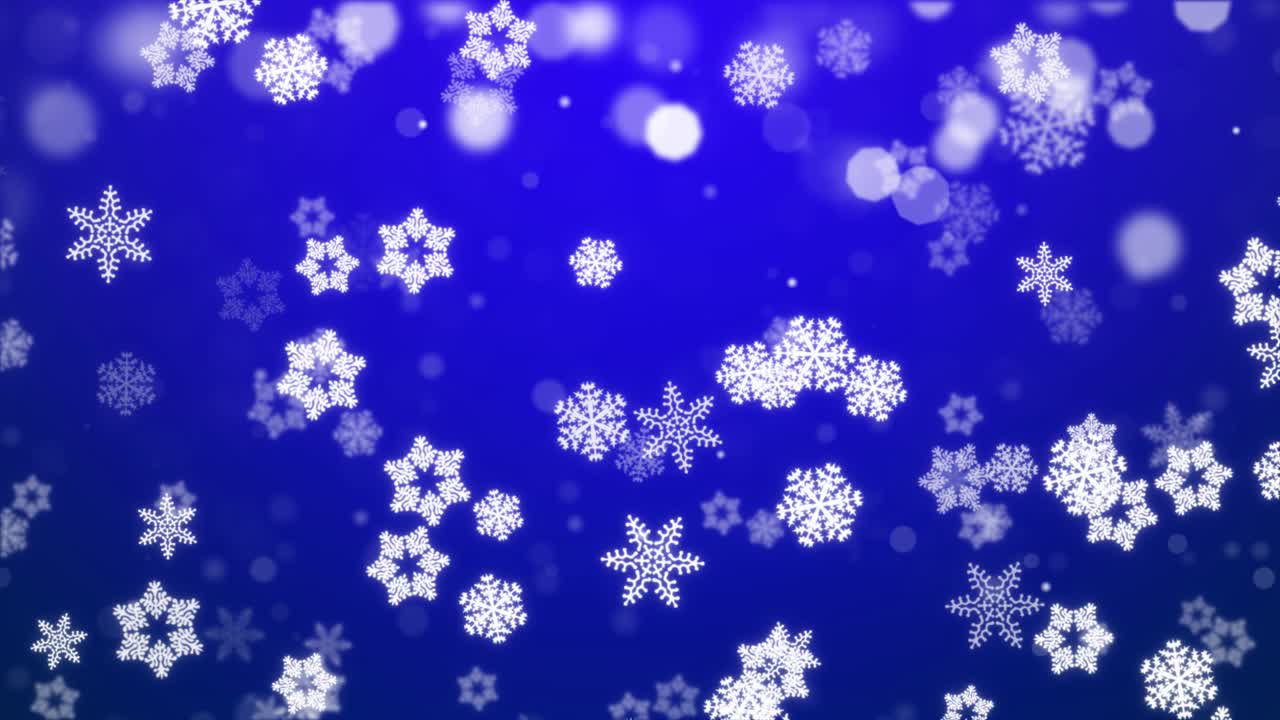 Falling Blue confetti, snowflakes and bokeh lights on the Golden loop Christmas background.