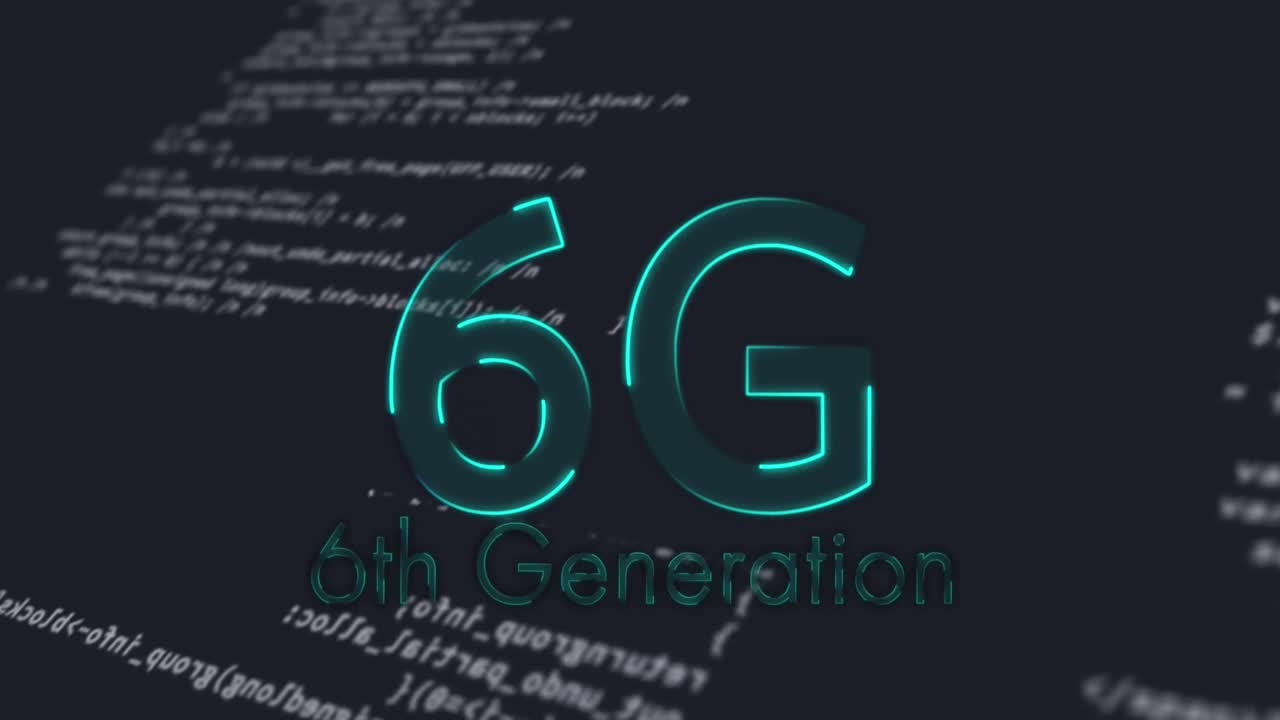 검은색 배경의 데이터 처리에 대한 6g 텍스트의 애니메이션