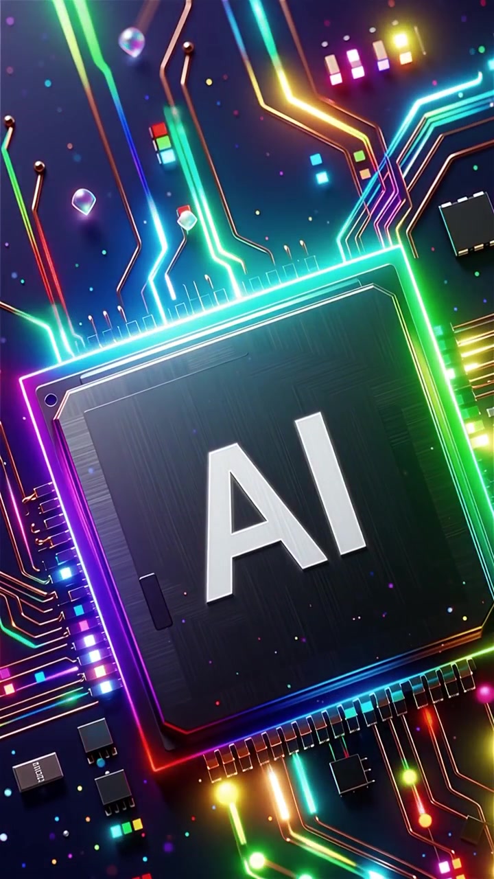 Sfondo tecnologico futuristico con chip AI e scheda madre