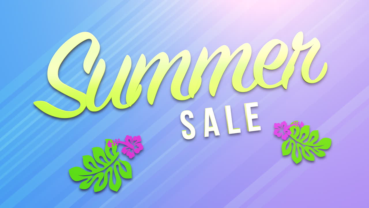 보라색 그라데이션에 꽃 손바닥과 여름 세일