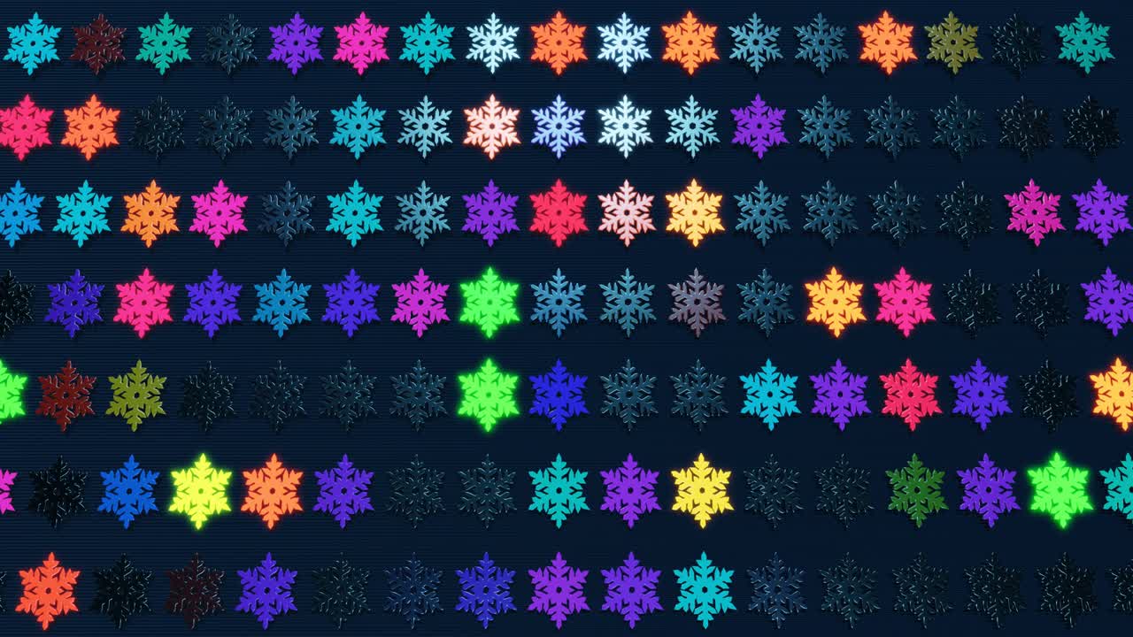 크리스마스 구성은 새해 배경으로 비행기에 놓인 눈송이 모양의 전구가있는 꽃줄기에서. 눈송이의 꽃줄기에 다채로운 불빛을 실행하는 3d 렌더링