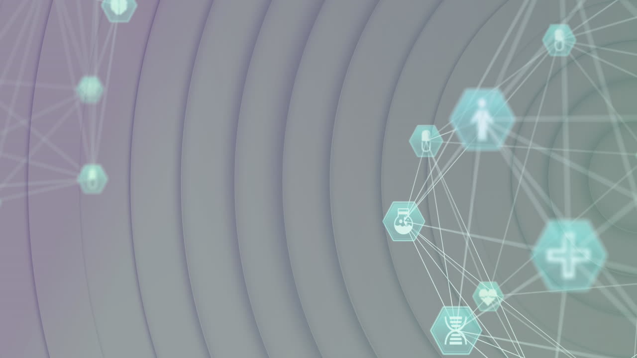 globo de iconos digitales contra círculos en movimiento sobre fondo blanco