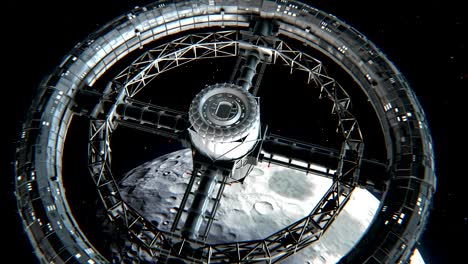 estación espacial circular en el fondo de la luna