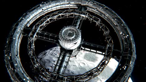 circular space station on moon background