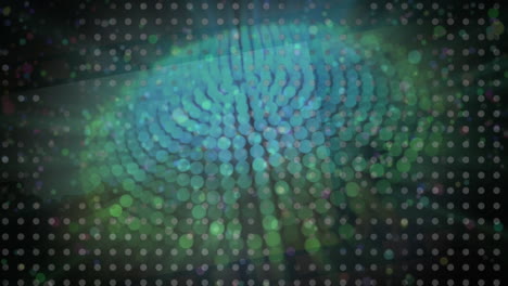 animación de manchas de luz flotando sobre la pelota de disco verde contra un fondo azul.