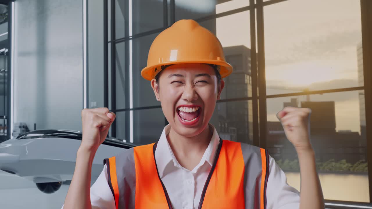 성공을 축하하는 행복한 엔지니어