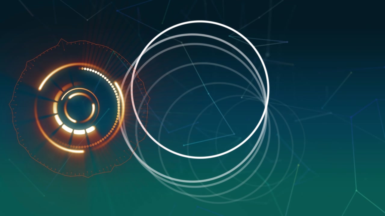 Animation of processing circle and moving circles over blue and green background