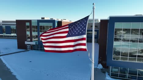 aerial close up of an american flag waving